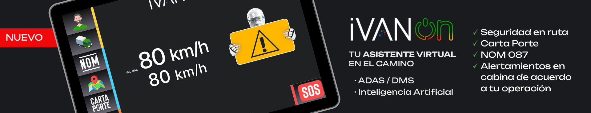 Tablet aplicación con alertamientos en cabina de seguridad para vehículos